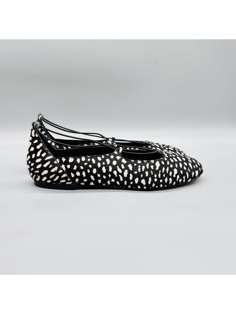 J Crew Shoes Womens 8 Black Fur Mary Jane Ballet Flats Animal Print Strappy